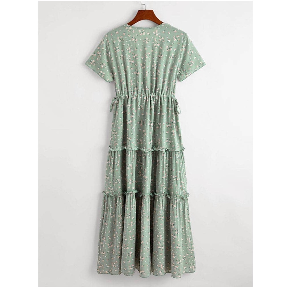 Boho Deep V Mint Green Floral Dress - Picture 10 of 13